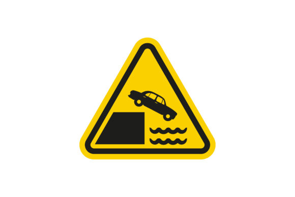 Visual Impact of Road Sign Car Falling into Water